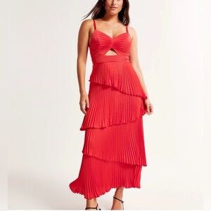 Abercrombie • Giselle Pleated Tiered • red midi